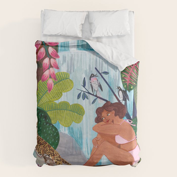 Woman in tropical forest with Leopard Duvet Cover Gallery Image 6