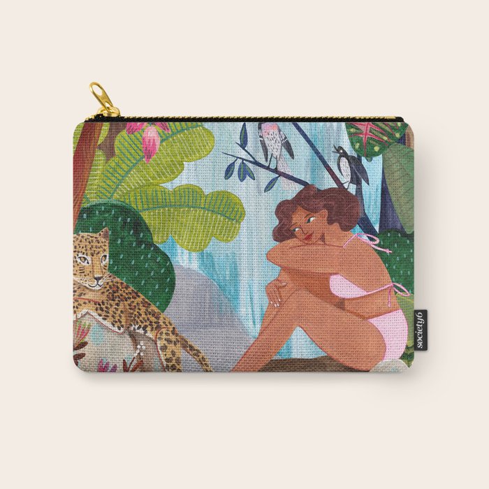 Woman in tropical forest with Leopard Carry All Pouch Gallery Image 1