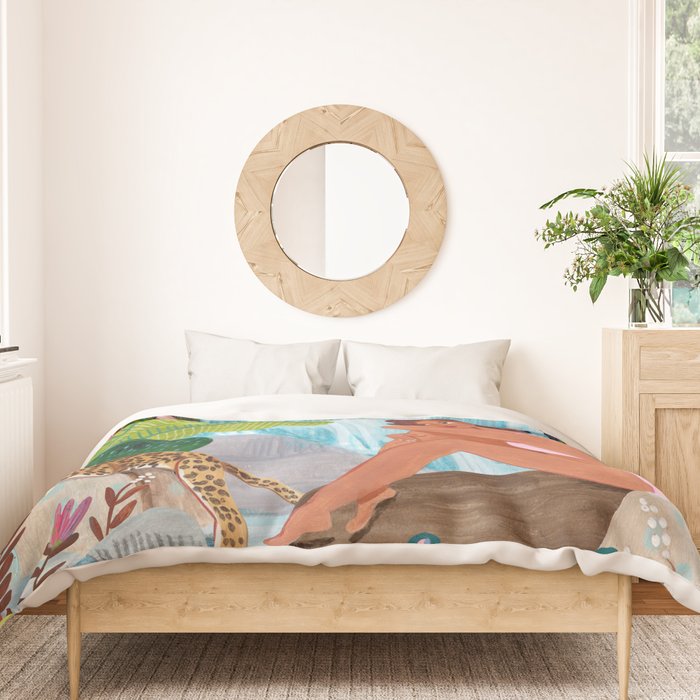 Woman in tropical forest with Leopard Duvet Cover Gallery Image 3