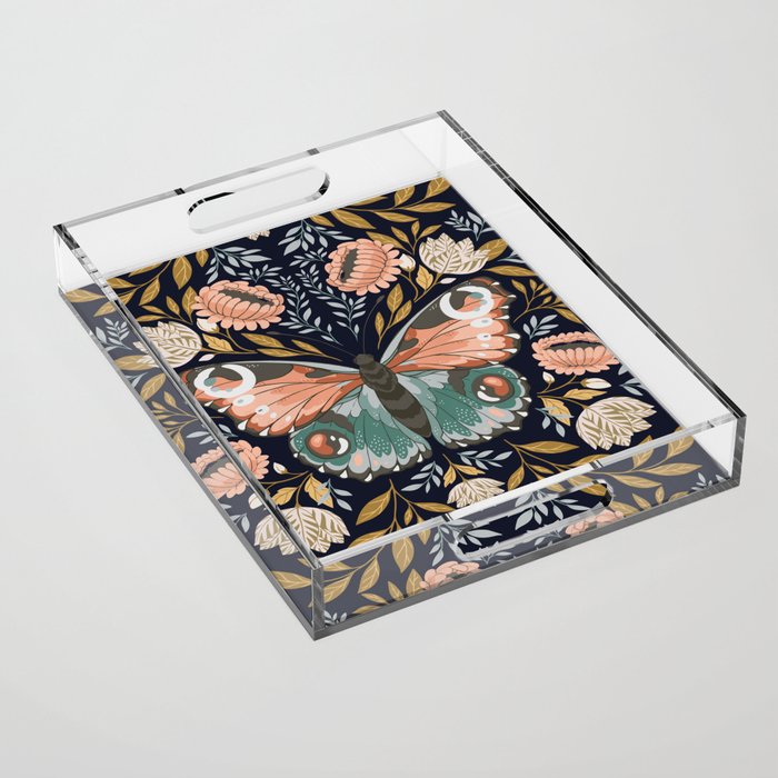 William Morris Butterfly - Midnight Garden Acrylic Tray Gallery Image 1