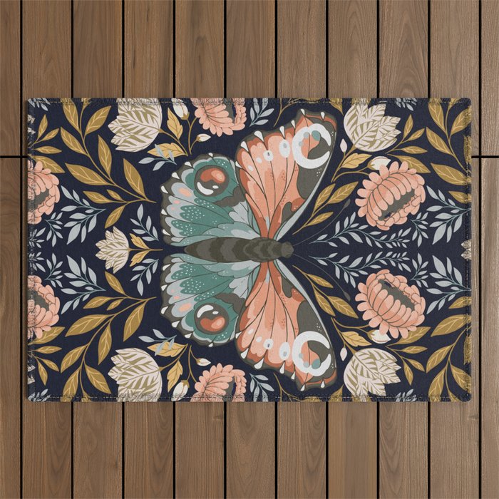 William Morris Butterfly - Midnight Garden Outdoor Rug Gallery Image 1