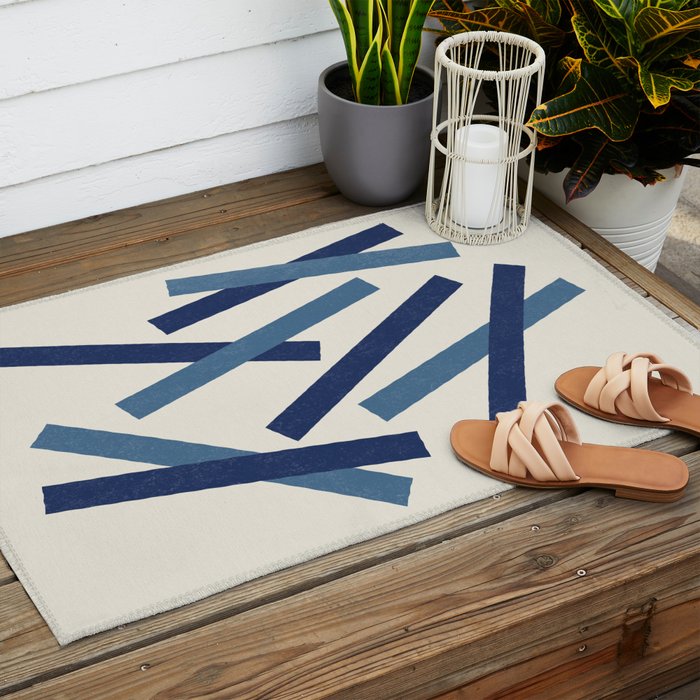 Lines Misaligned - Blue Outdoor Rug Gallery Image 2
