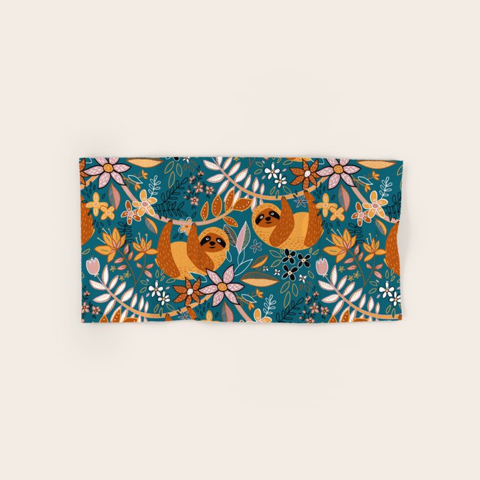 Happy Boho Sloth Floral Bath Towel Gallery Image 1