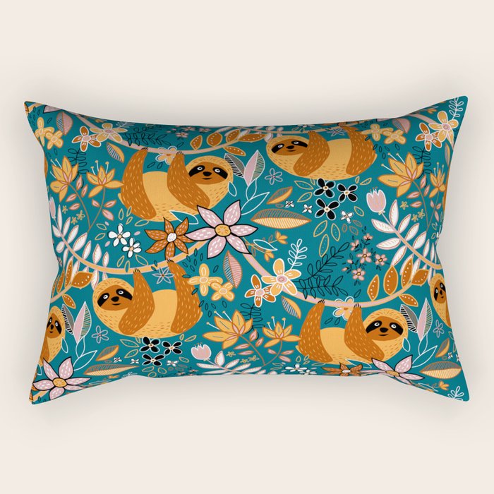 Happy Boho Sloth Floral Rectangular Pillow Gallery Image 2