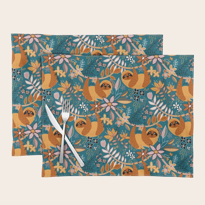 Happy Boho Sloth Floral Placemat Gallery Image 1