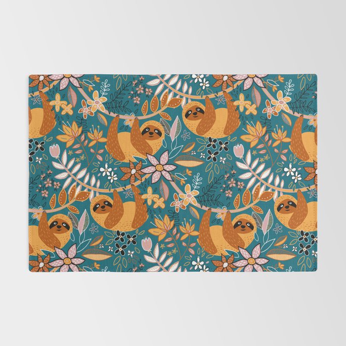 Happy Boho Sloth Floral Rug Gallery Image 2