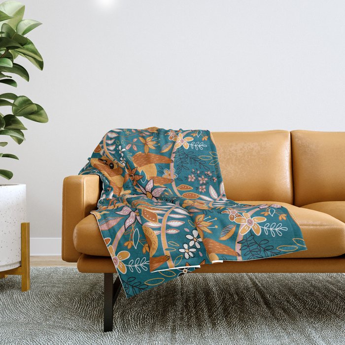 Happy Boho Sloth Floral Throw Blanket Gallery Image 1