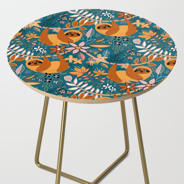 Happy Boho Sloth Floral Side Table Gallery Image 2