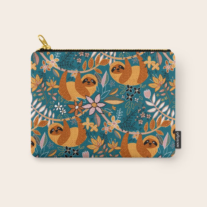 Happy Boho Sloth Floral Carry All Pouch Gallery Image 1