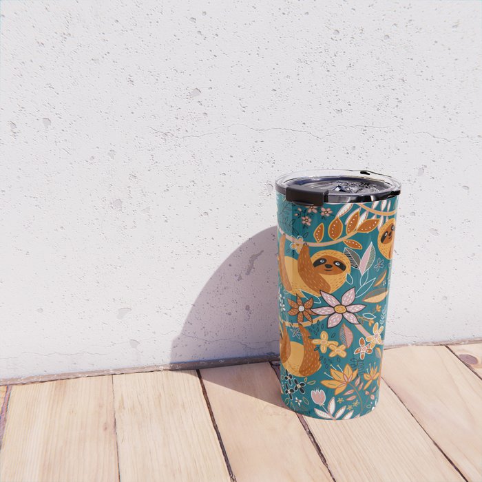 Happy Boho Sloth Floral Travel Mug Gallery Image 4