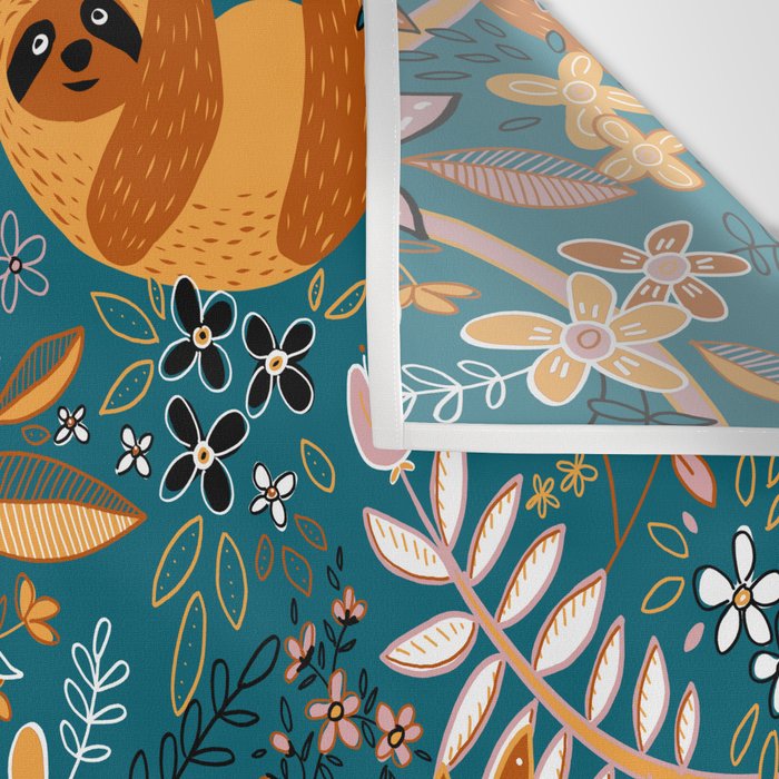 Happy Boho Sloth Floral Wall Tapestry Gallery Image 3