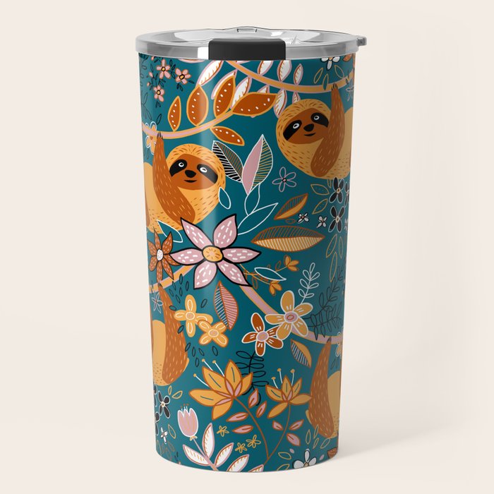 Happy Boho Sloth Floral Travel Mug Gallery Image 1