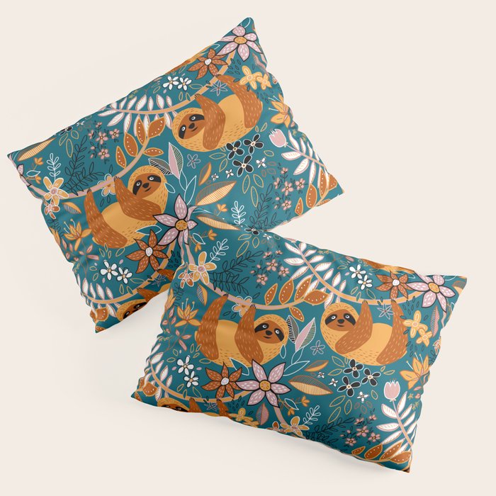 Happy Boho Sloth Floral Pillow Sham Gallery Image 3