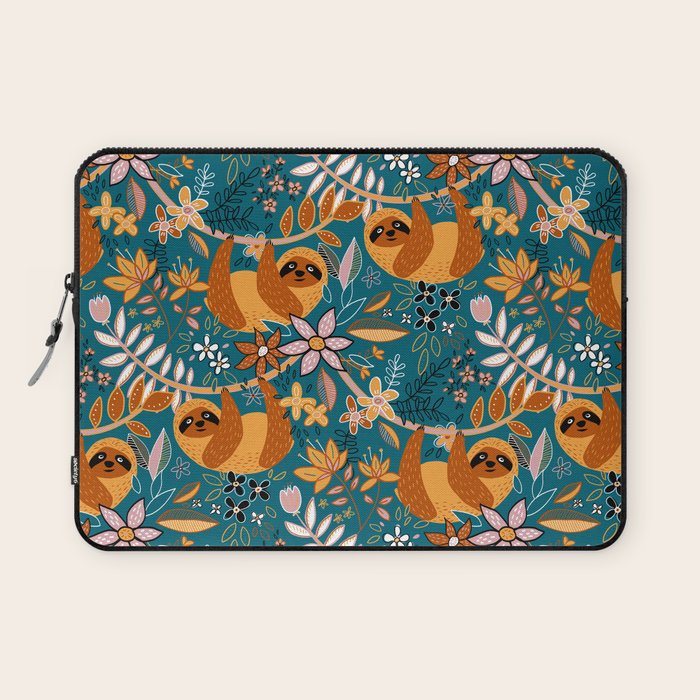 Happy Boho Sloth Floral Laptop Sleeve Gallery Image 1