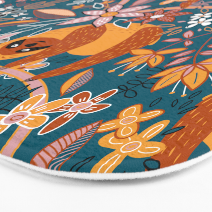 Happy Boho Sloth Floral Bath Mat Gallery Image 3