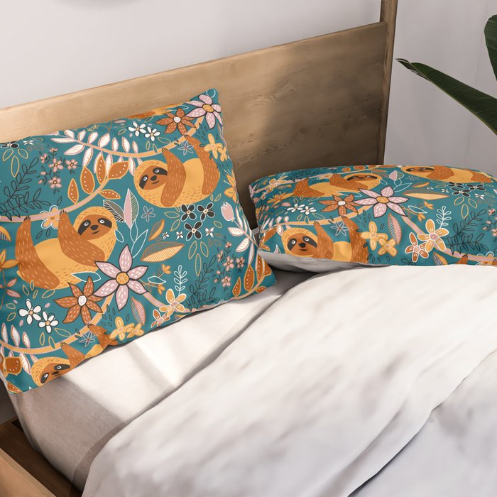 Happy Boho Sloth Floral Pillow Sham Gallery Image 2