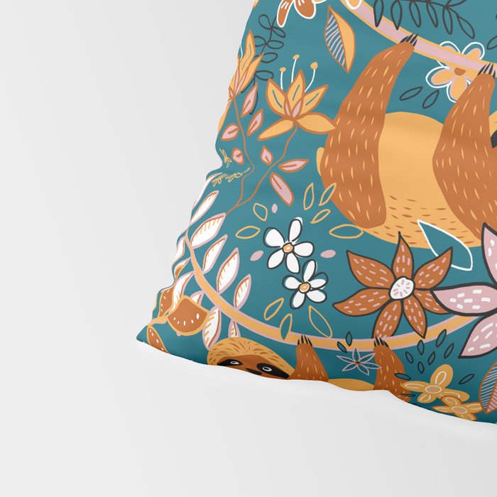 Happy Boho Sloth Floral Pillow Sham Gallery Image 4