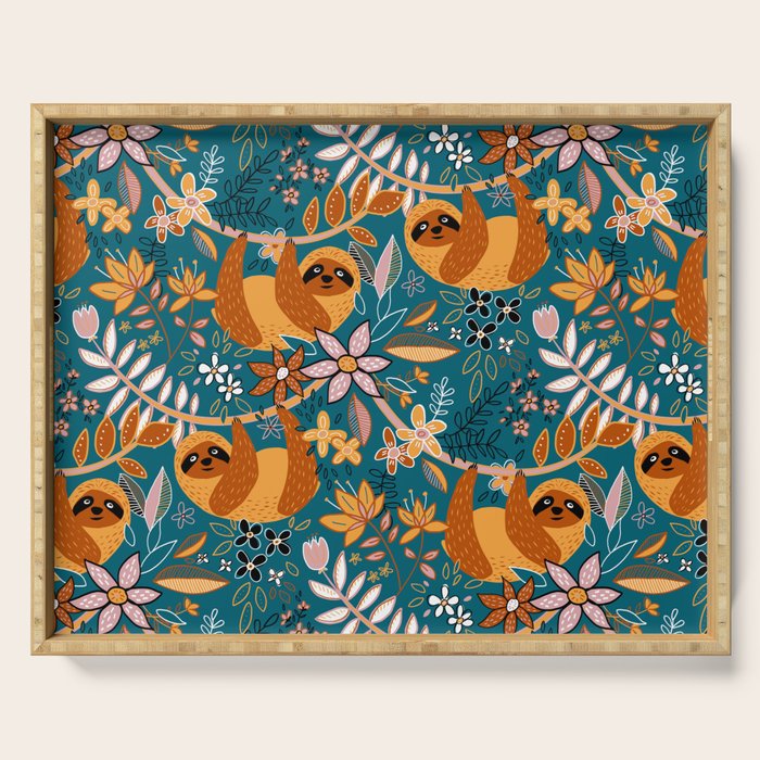 Happy Boho Sloth Floral Serving Tray Gallery Image 1