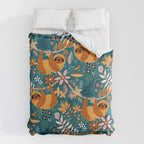 Happy Boho Sloth Floral Duvet Cover Gallery Image 6