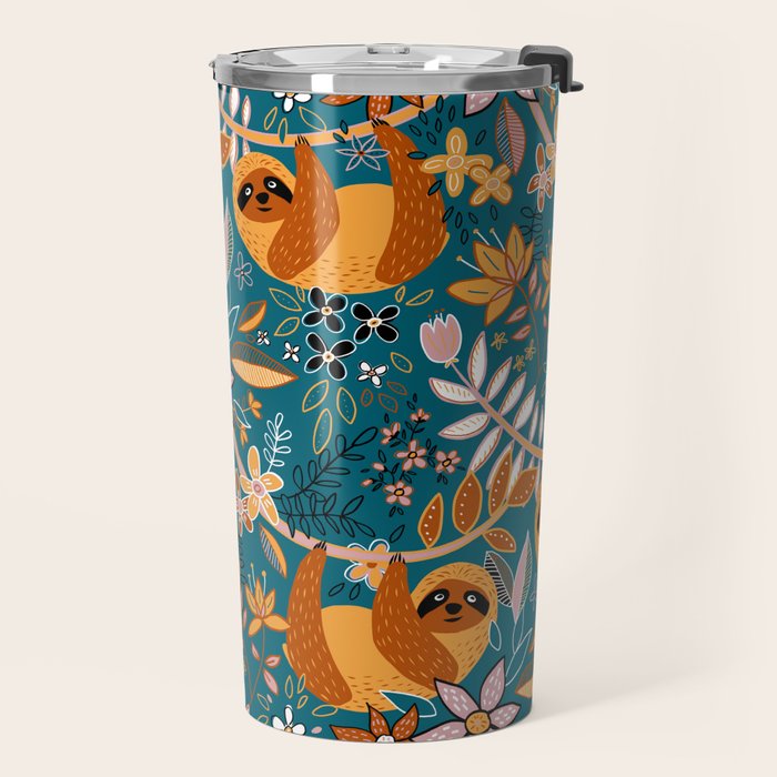 Happy Boho Sloth Floral Travel Mug Gallery Image 2