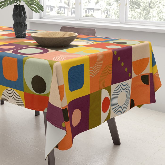 Vibrant Geometric Squares and Circles Pattern - Modern Craft Tablecloth Gallery Image 3