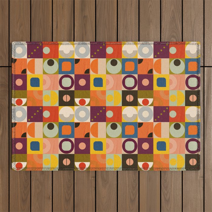 Vibrant Geometric Squares and Circles Pattern - Modern Craft Outdoor Rug Gallery Image 1