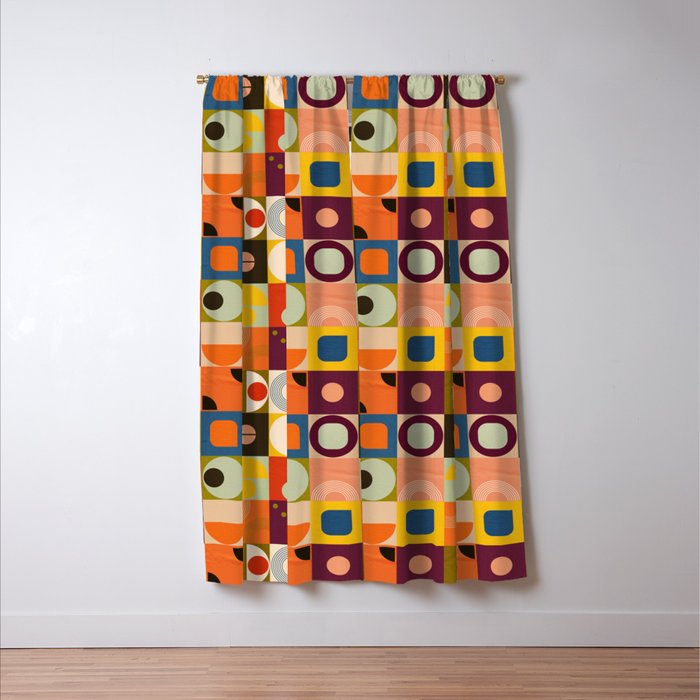 Vibrant Geometric Squares and Circles Pattern - Modern Craft Window Curtain Gallery Image 3