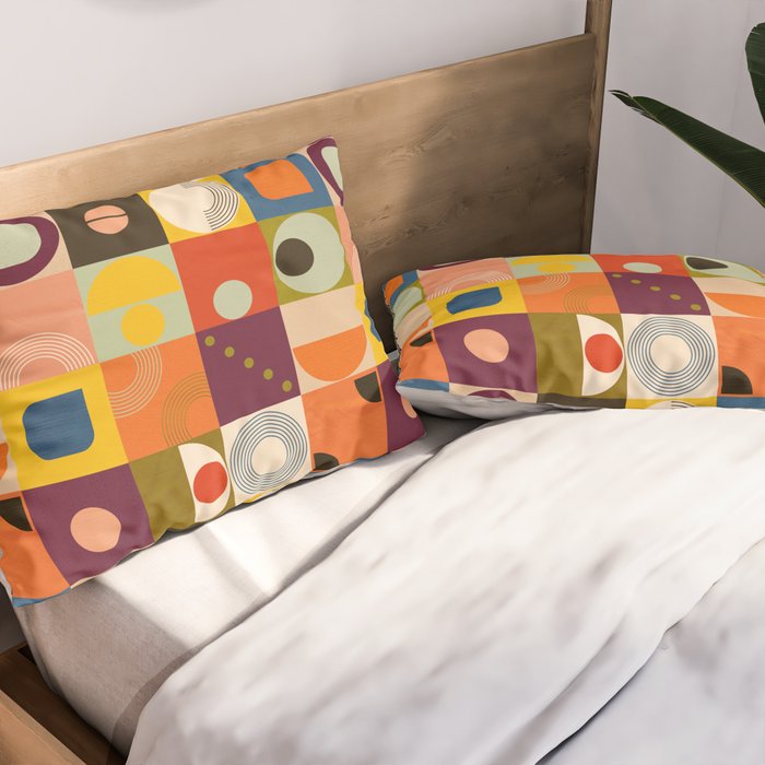 Vibrant Geometric Squares and Circles Pattern - Modern Craft Pillow Sham Gallery Image 2