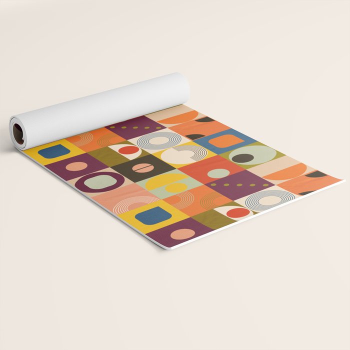 Vibrant Geometric Squares and Circles Pattern - Modern Craft Yoga Mat Gallery Image 2