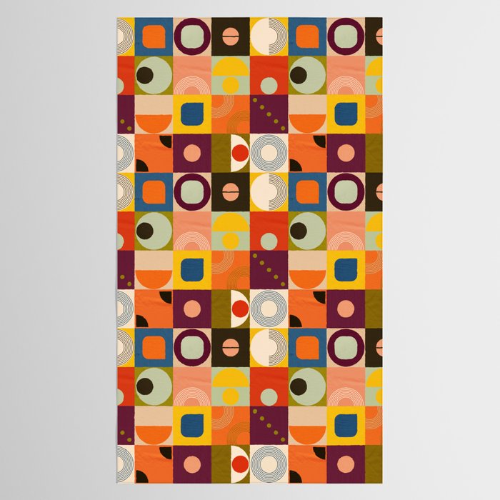 Vibrant Geometric Squares and Circles Pattern - Modern Craft Tablecloth Gallery Image 2