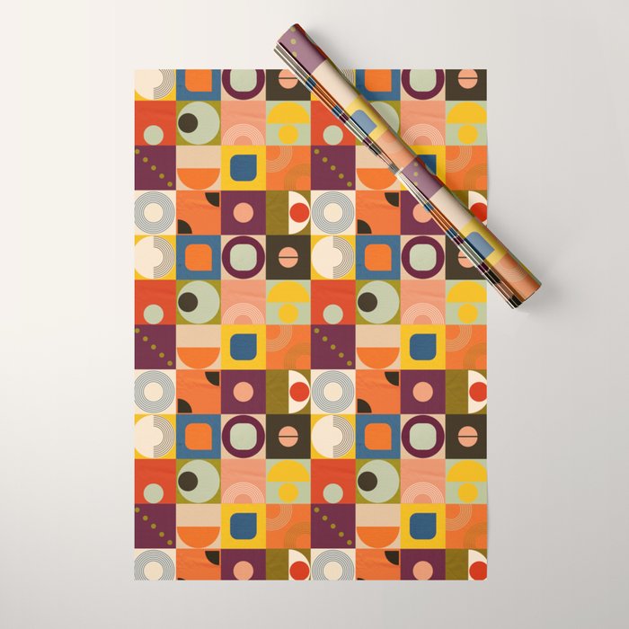 Vibrant Geometric Squares and Circles Pattern - Modern Craft Wrapping Paper Gallery Image 1