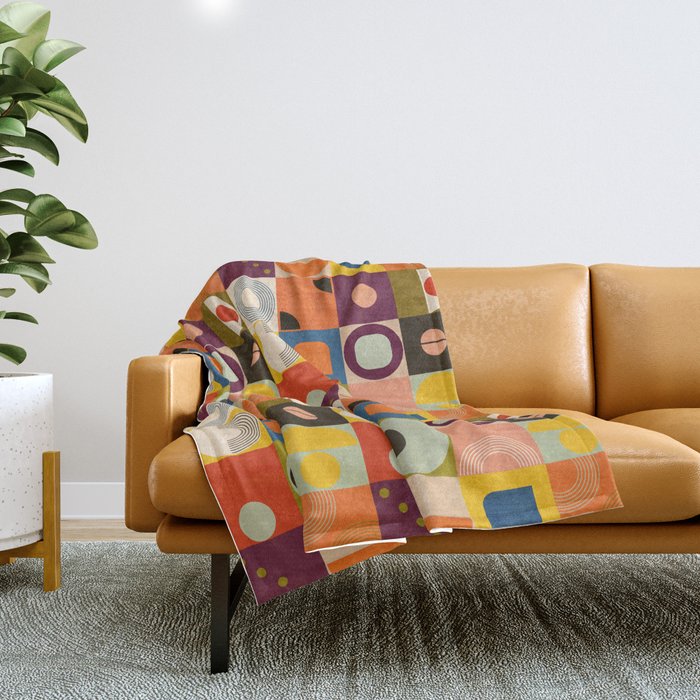 Vibrant Geometric Squares and Circles Pattern - Modern Craft Throw Blanket Gallery Image 1