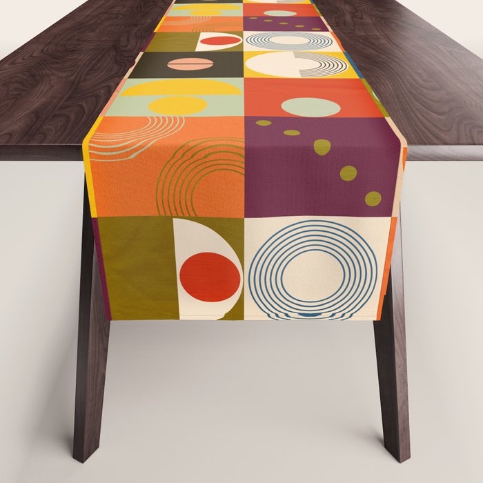 Vibrant Geometric Squares and Circles Pattern - Modern Craft Table Runner Gallery Image 1