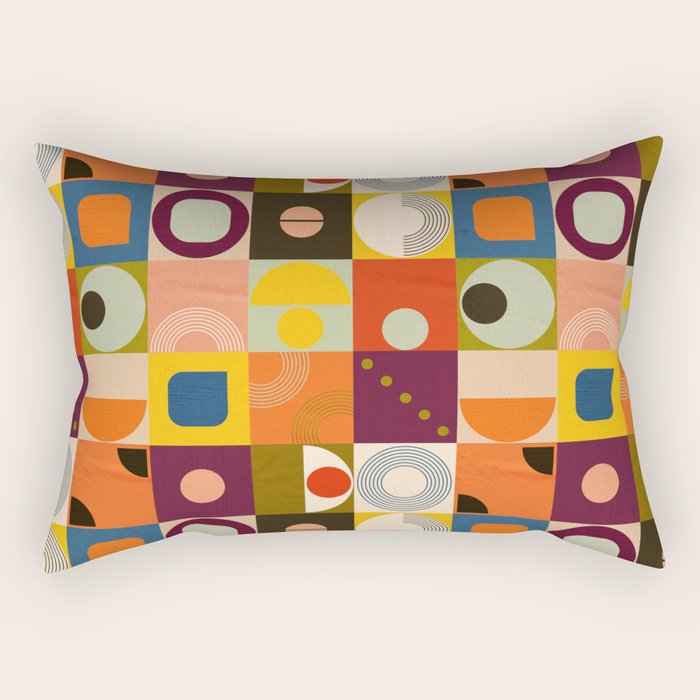Vibrant Geometric Squares and Circles Pattern - Modern Craft Rectangular Pillow Gallery Image 2
