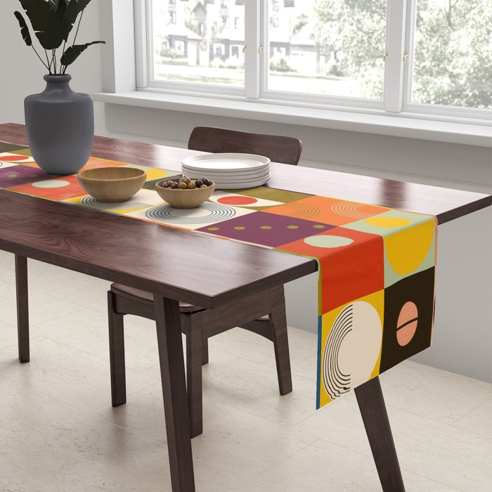 Vibrant Geometric Squares and Circles Pattern - Modern Craft Table Runner Gallery Image 2