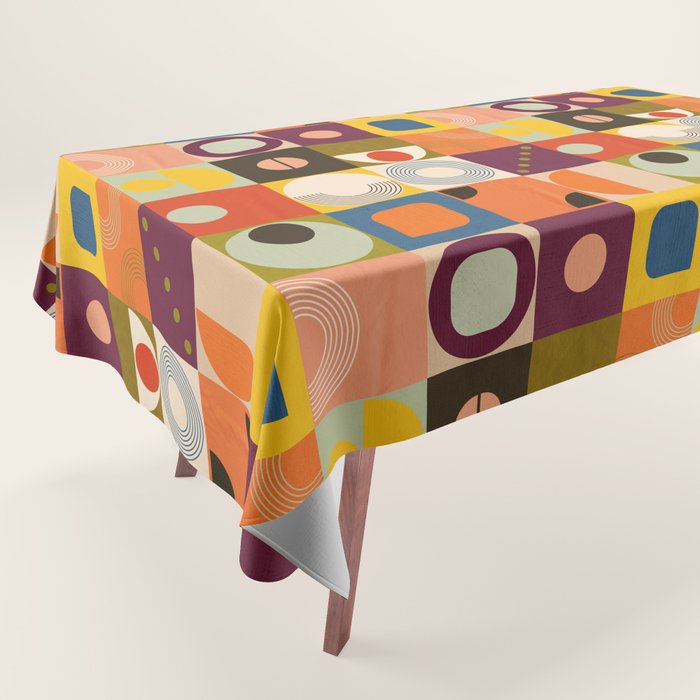 Vibrant Geometric Squares and Circles Pattern - Modern Craft Tablecloth Gallery Image 1