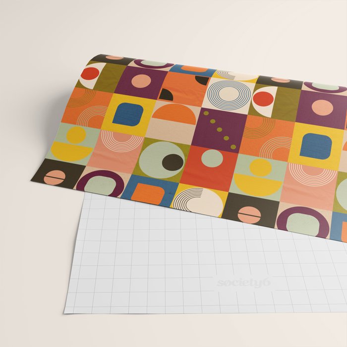 Vibrant Geometric Squares and Circles Pattern - Modern Craft Wrapping Paper Gallery Image 2
