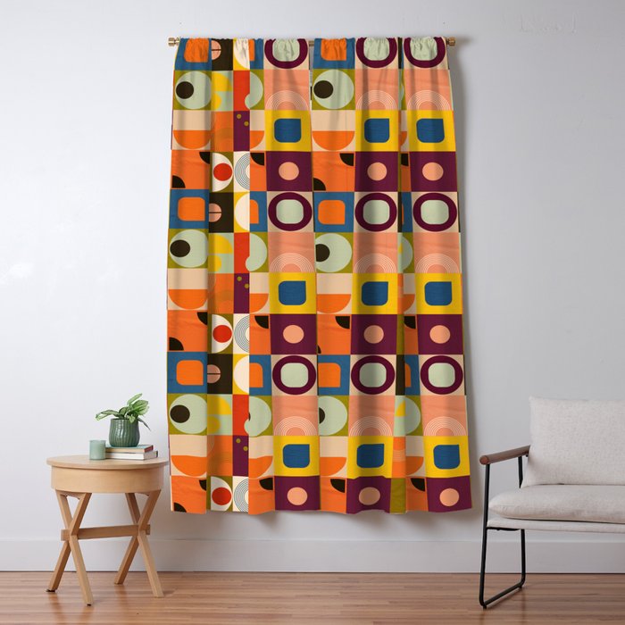 Vibrant Geometric Squares and Circles Pattern - Modern Craft Window Curtain Gallery Image 1