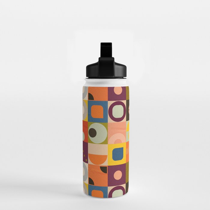 Vibrant Geometric Squares and Circles Pattern - Modern Craft Water Bottle Gallery Image 2
