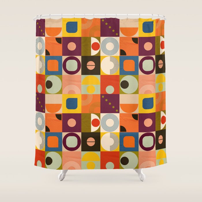 Vibrant Geometric Squares and Circles Pattern - Modern Craft Shower Curtain Gallery Image 1