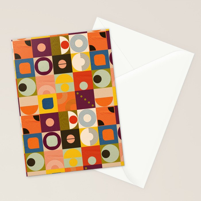 Vibrant Geometric Squares and Circles Pattern - Modern Craft Stationery Card Gallery Image 2