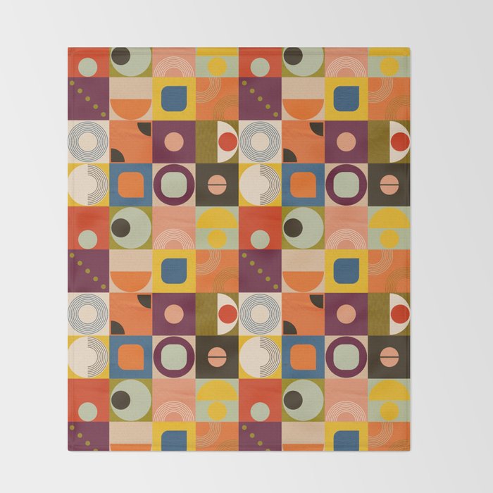 Vibrant Geometric Squares and Circles Pattern - Modern Craft Throw Blanket Gallery Image 2