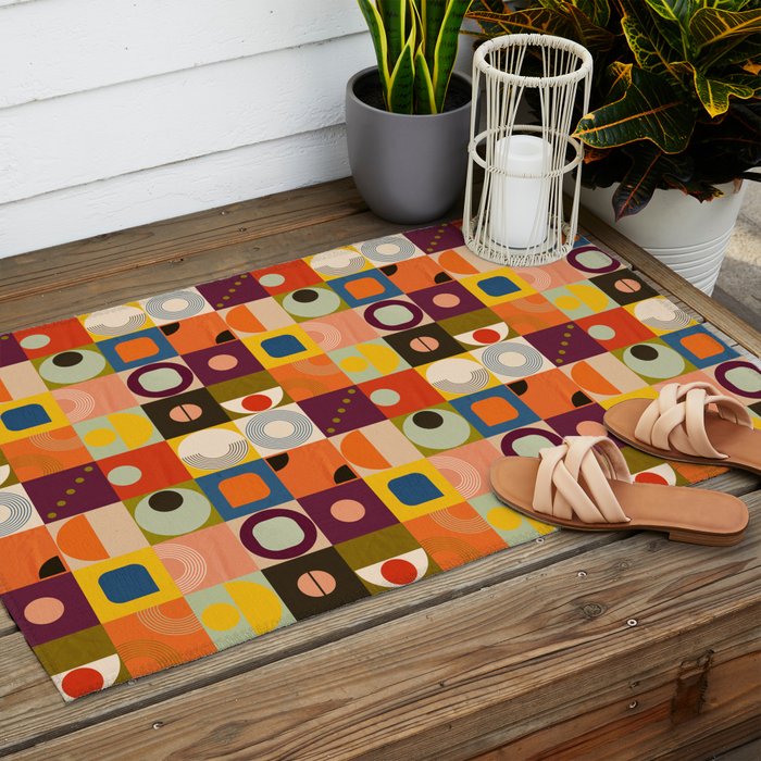 Vibrant Geometric Squares and Circles Pattern - Modern Craft Outdoor Rug Gallery Image 2