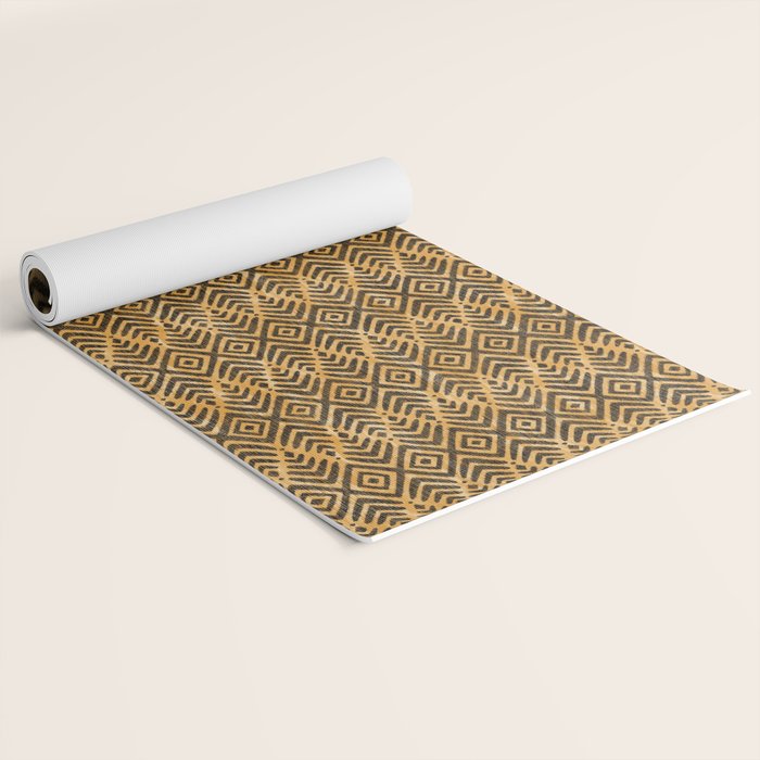 Feather Ikat - Marigold and black Yoga Mat Gallery Image 2