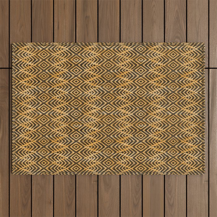 Feather Ikat - Marigold and black Outdoor Rug Gallery Image 1