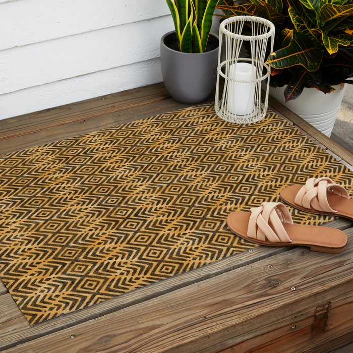 Feather Ikat - Marigold and black Outdoor Rug Gallery Image 2