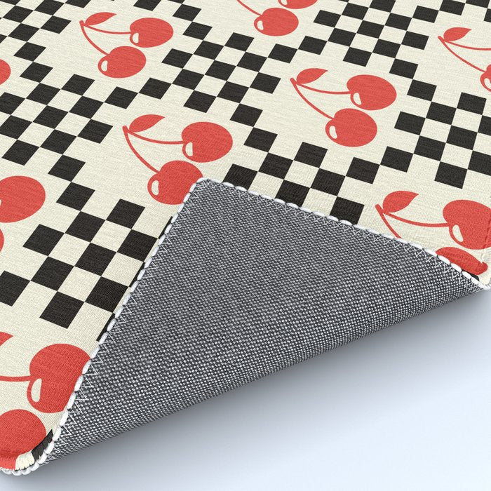 Red Cherries, Black & White Double Checker Rug Gallery Image 4