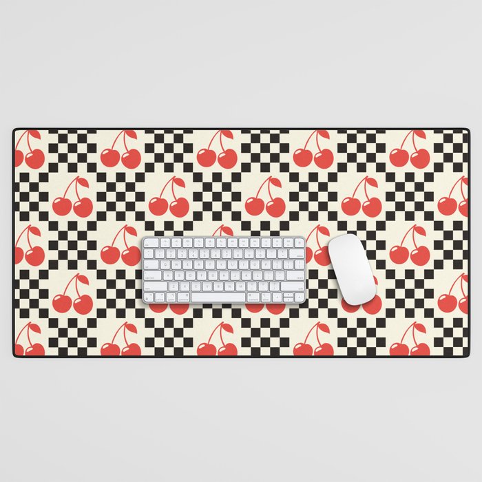 Red Cherries, Black & White Double Checker Desk Mat Gallery Image 1