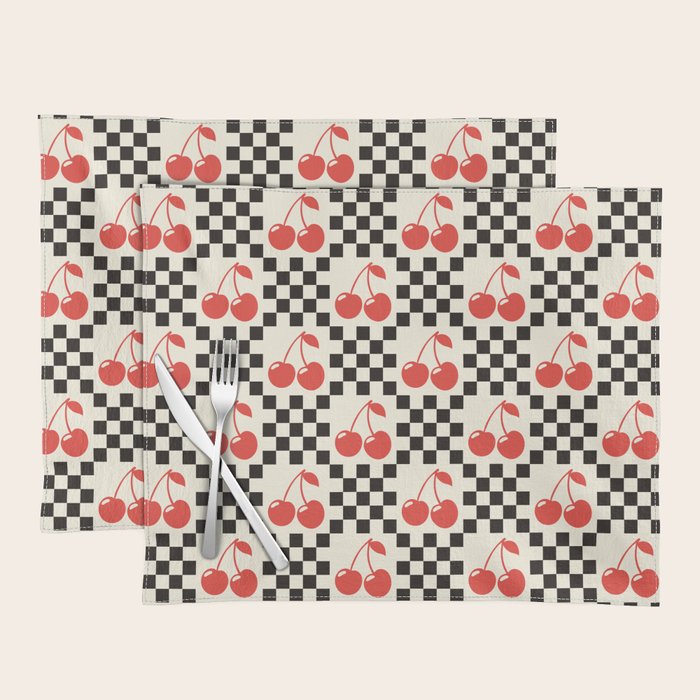 Red Cherries, Black & White Double Checker Placemat Gallery Image 1