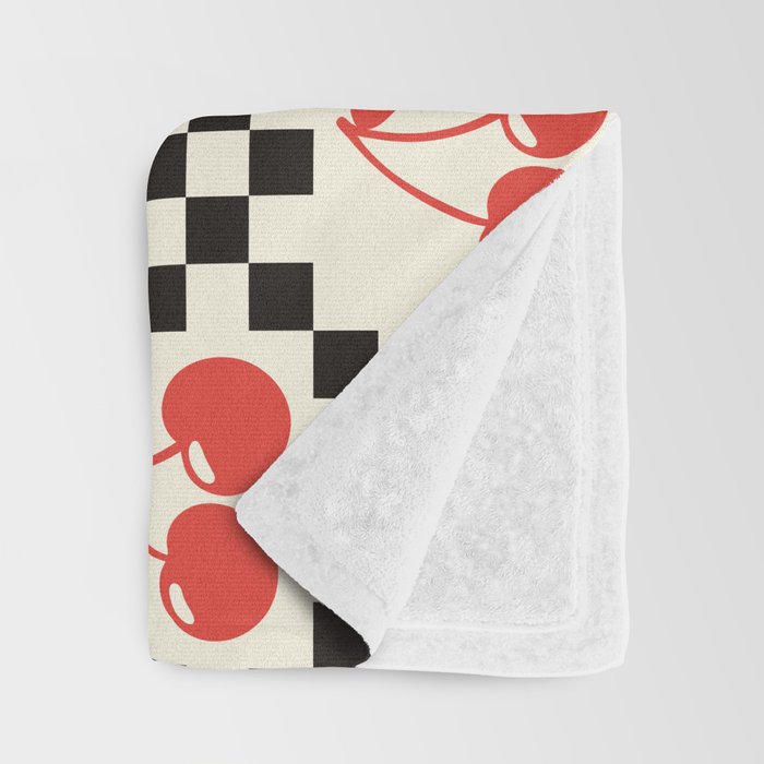 Red Cherries, Black & White Double Checker Throw Blanket Gallery Image 3